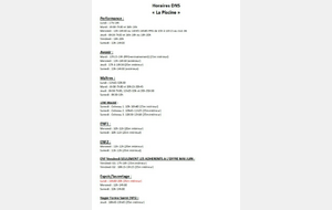 HORAIRES Entraînements  « LA PISCINE »
