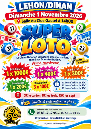 LOTO 01 NOVEMBRE 2026 - DINAN NATATION SAUVETAGE